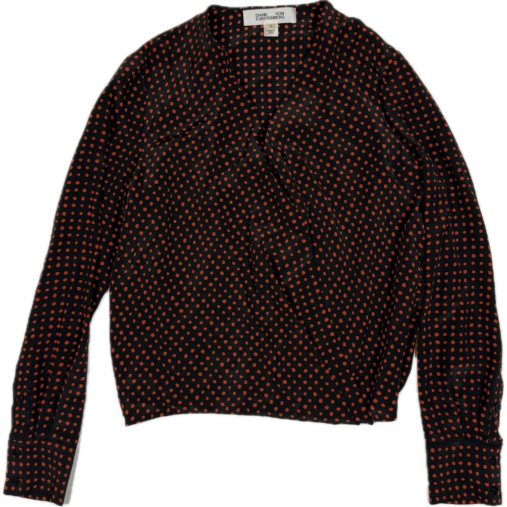 Diane Von Furstenberg Black And Red Polka Dot Top Sz 4